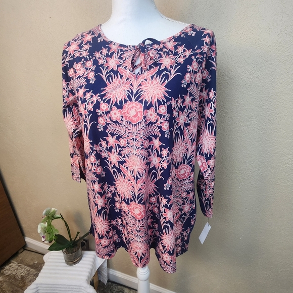 Talbots Tops - Talbots Pink Floral on Navy Blouse LP NWT (5960)